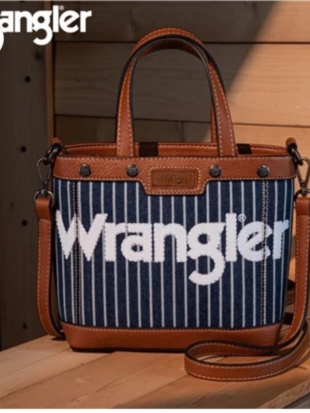Wrangler Navy & Brown Striped Canvas Crossbody Bag